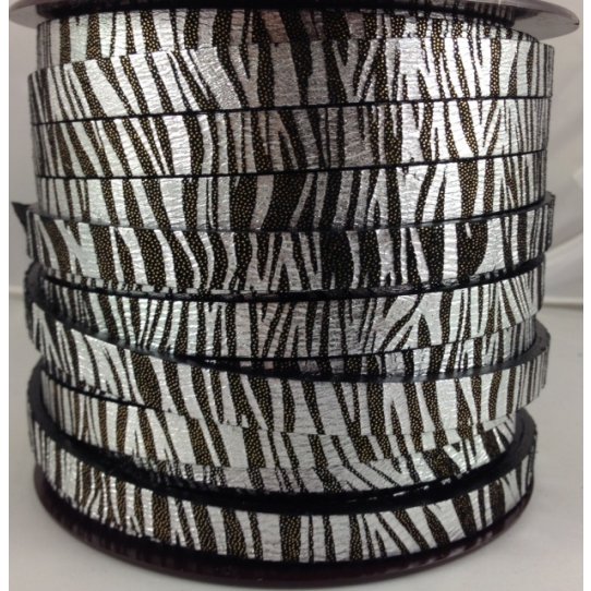Cuir de chvre 10mm motif zebre argent