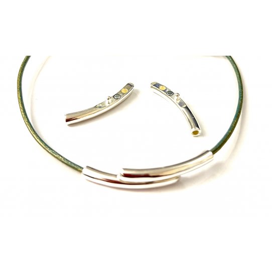 Fermoir aimant� toi et moi pour cuir rond 2mm, argent vif