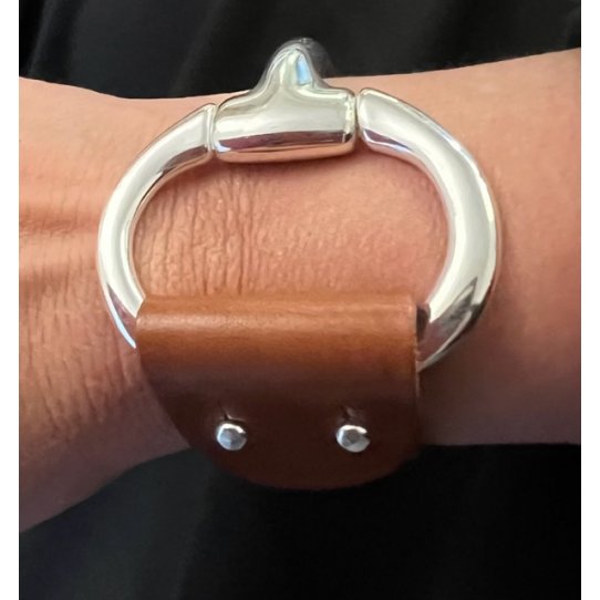 KIT pour creer bracelet demi MORS+cuir+rivets tous 10microns argent vif