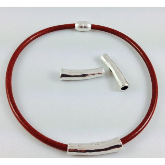 2 Passants NOUILLES  en tain pour 5 mm cuir rond en argent vif