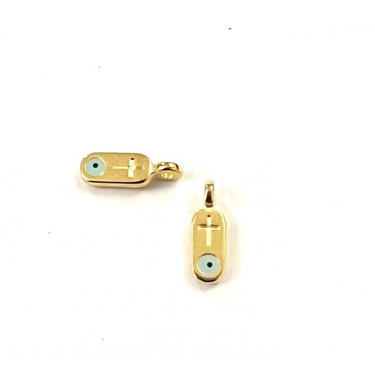 3 Petits pendants croix avec mauvais oeil 8.8 x 4mm dor