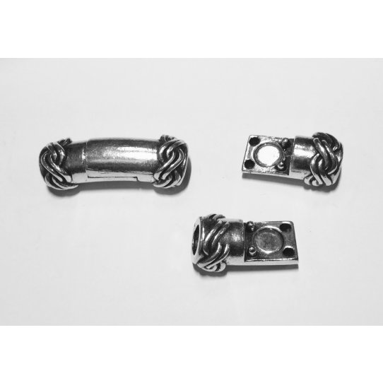 Fermoir en tain plaqu argent pour cuir rond 5mm