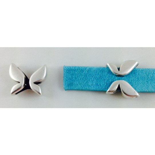 Passing stylized butterfly to 10mm flat leather