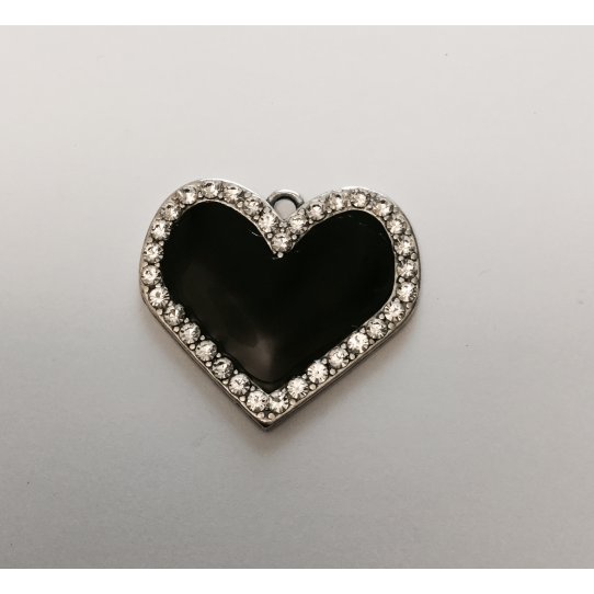 Pendant - heart enamel with rhinestone